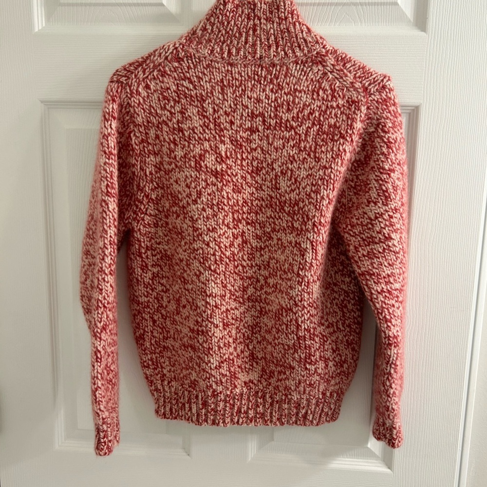 Eddie Bauer chunky knit sweater turtle red/white 70% lamb wool 20% rabbit size L - Picture 2 of 6